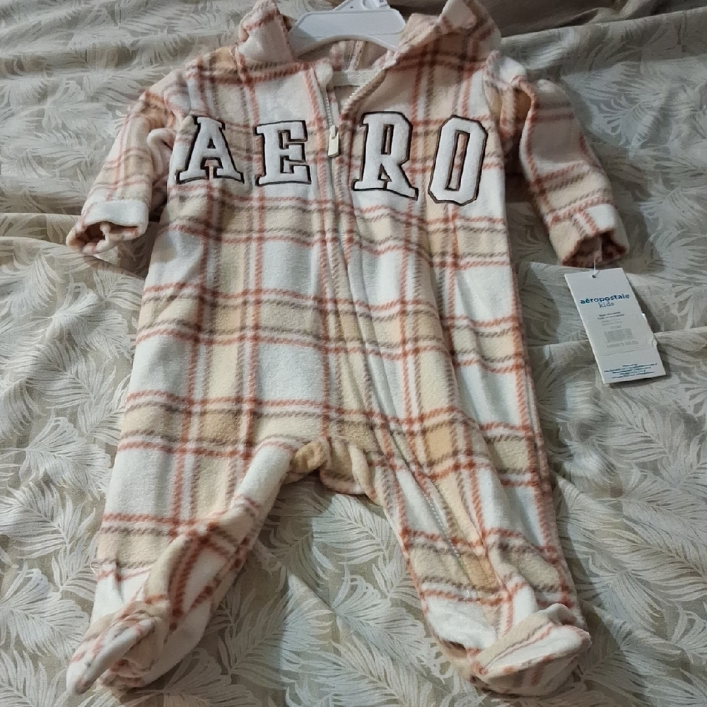 Aeropostale Kids Plaid One Piece - Cream and Tan